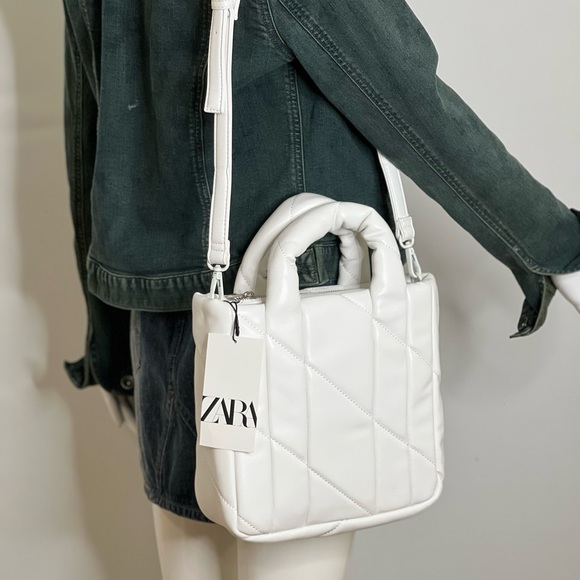 Zara Bags Zara Womens Crossbody Bag White Quilt Bag Handles Medium
